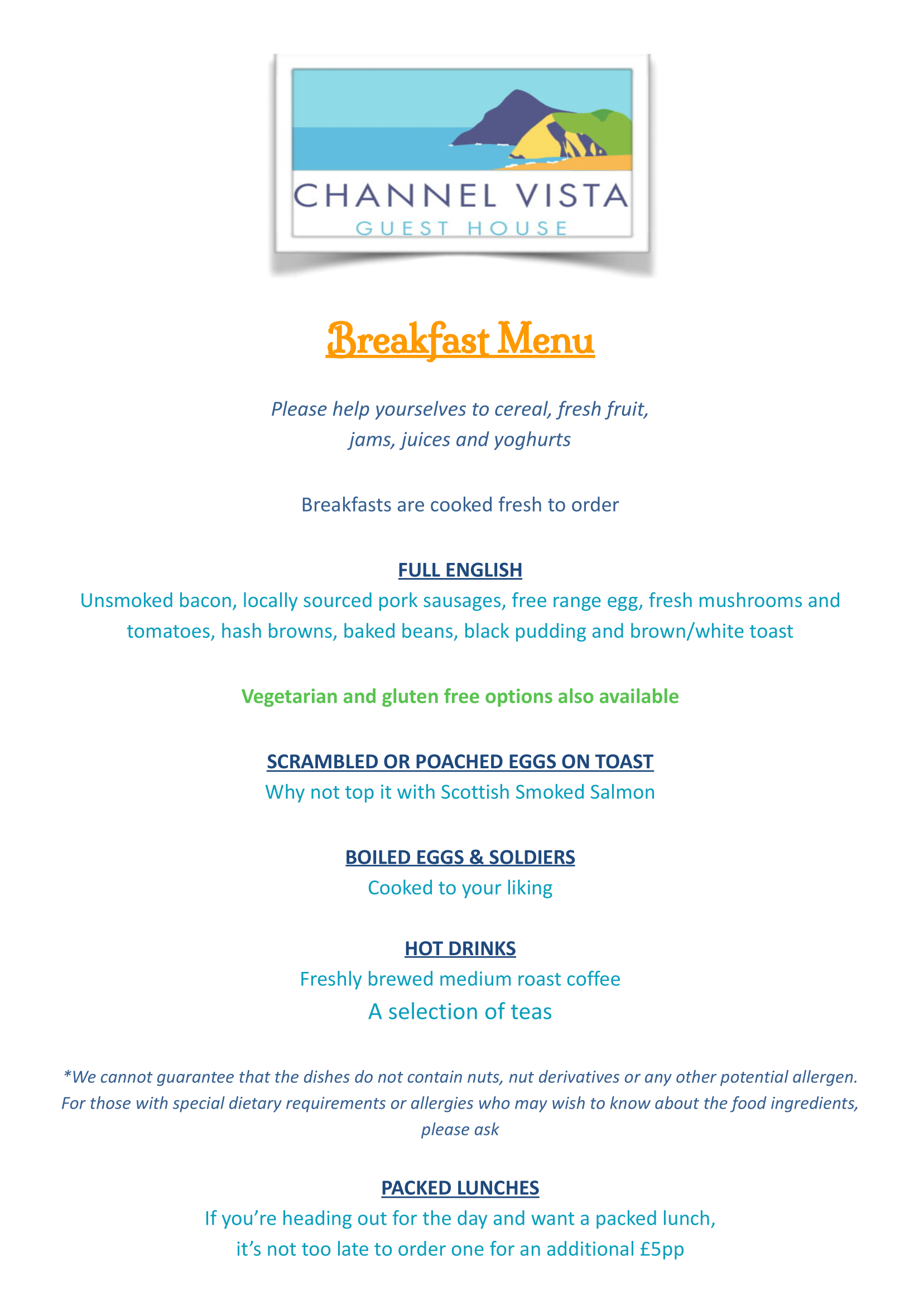 Food and Drink at Channel Vista Guest House and B&B, Combe Martin